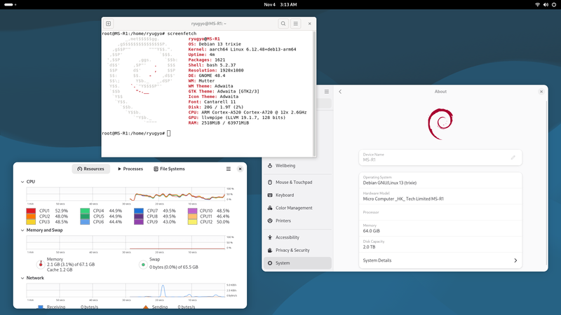 Debian 13の公式Arm版ISOもインストール自体はできるが、RTL8127などが使えない