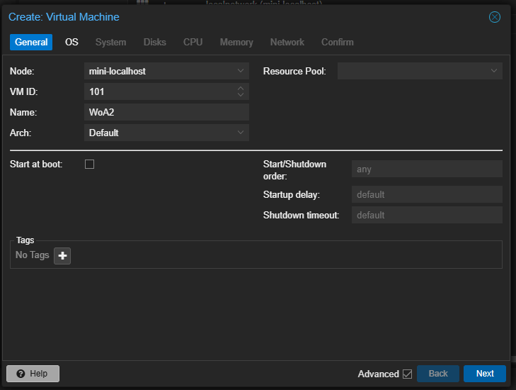 仮想マシンをまず作成する。「Arch」は「Default」