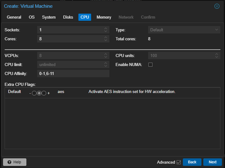 「CPU」の設定では、CPU AffinityでCortex-A720コアにバインドしておこう