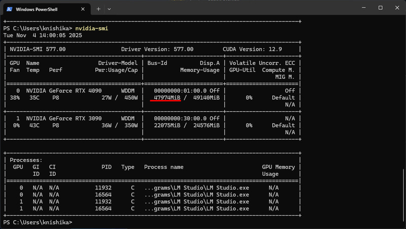 作動確認。nvidia-smi