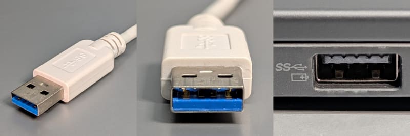 USB Standard A。今なおポピュラーなポート形状で、データを送信する側(アップストリーム)に用いられる(PC Watch誌面ではほとんど省略して表記している)