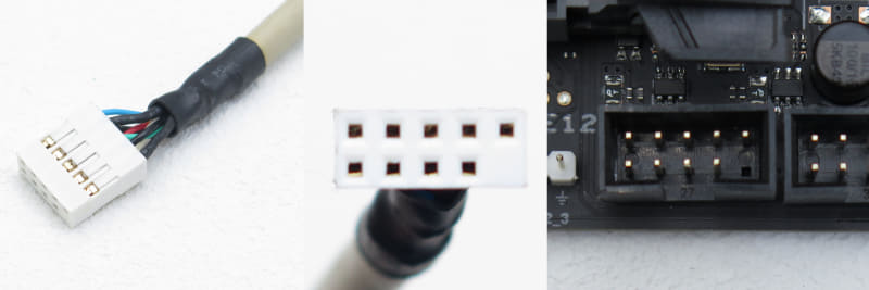 ちなみに、スペースが限られているマザーボードの背面パネルインターフェイス部以外からUSBを引き出すためのコネクタもある。こちらはUSB 2.0用