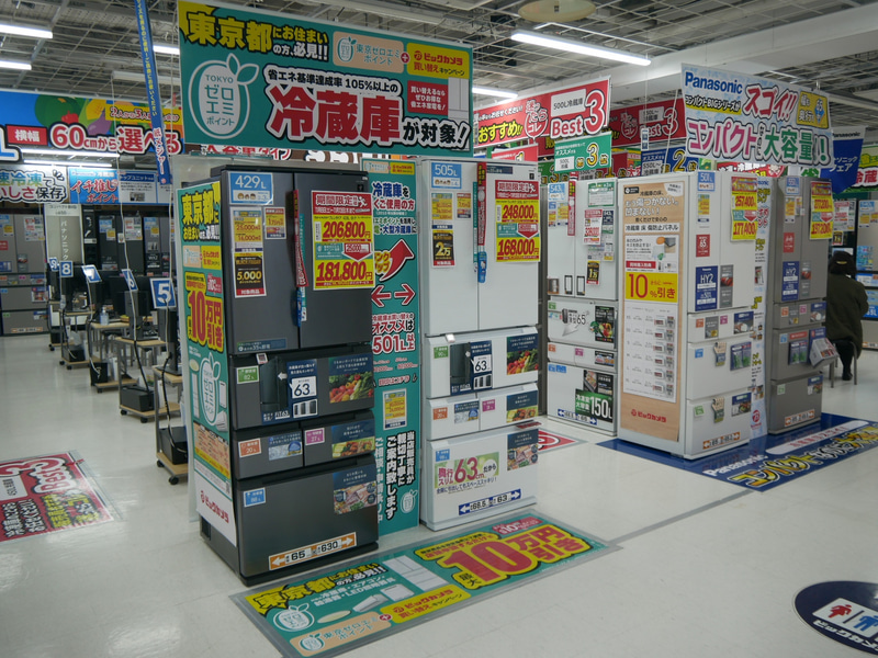 冷蔵庫の展示エリアの様子