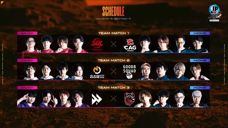 本日のDivision SのマッチングはMATCH1がSaishunkan SOL 熊本 vs CAG OSAKA、MATCH2が名古屋NTPOJA vs Good 8 Squad、MATCH3がVictrix FAV gaming vs Crazy Raccoonの3試合