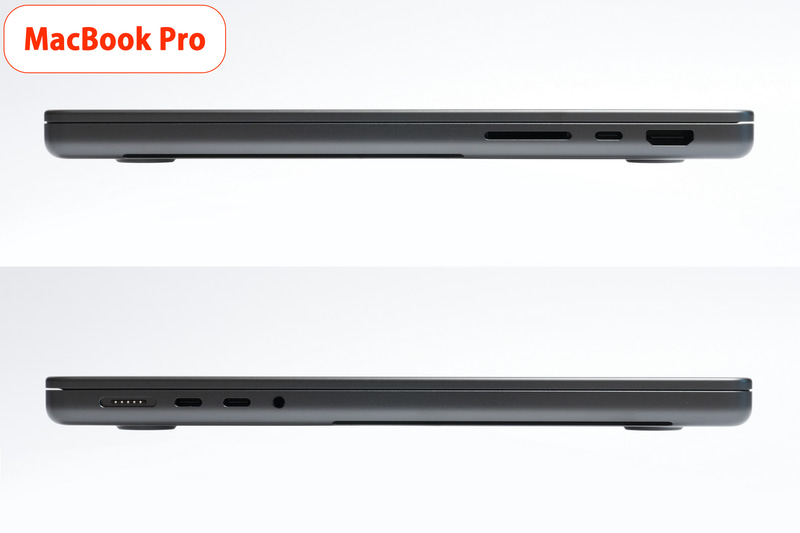 インターフェイスは、「iPad Pro(M5)」がThunderbolt/USB4のみ、「14インチMacBook Pro(M5)」がMagSafe 3充電ポート、Thunderbolt 4 3基、HDMI、SDXCメモリカードスロット、3.5mmヘッドフォンジャックを装備