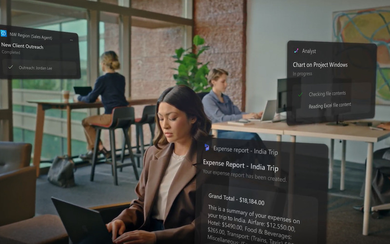 未来のWindowsでAIエージェントが動作しているイメージ(出典: Windows; Evolving the OS for People and Agents、Microsoft)