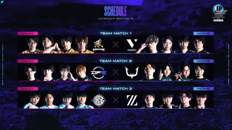 本日のDivision Fのマッチングは、MATCH1が広島 TEAM iXA vs VARREL、MATCH2がDetonatioN FocusMe vs REJECT、MATCH3がFUKUSHIMA IBUSHIGIN vs ZETA DIVISION Geeklyの3試合