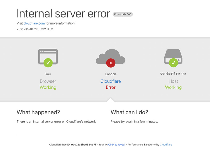 障害発生中に顧客のデバイスで表示された画面の例