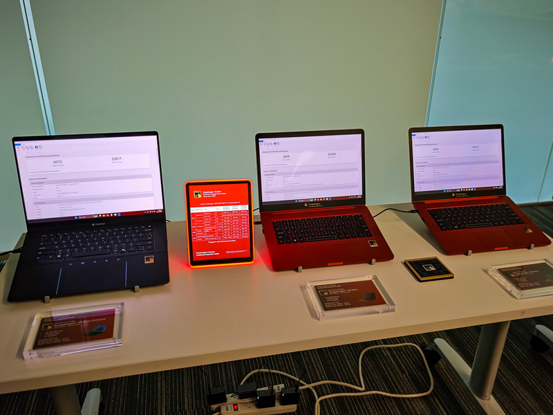 Geekbench 6.5の結果。左からX2E-96-100(シングル/マルチのスコアは4,072/23,611)、X2E-88-100(3,838/20,320)、X2E-80-100(3,850/16,171)