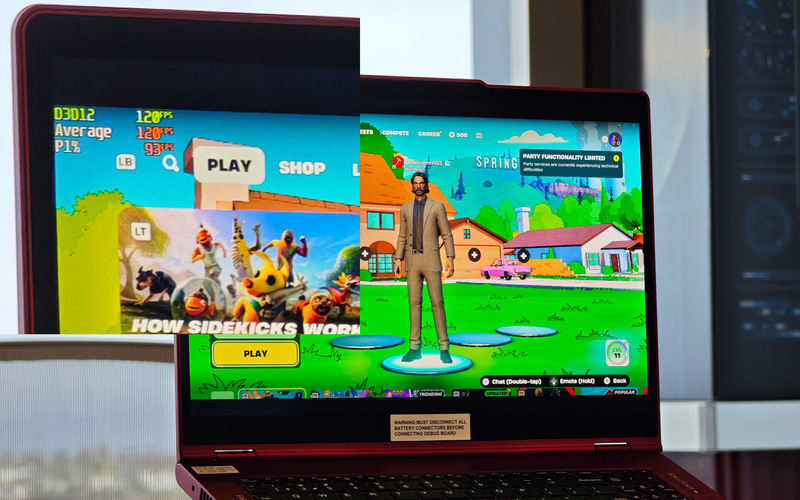 Fortniteが動作しているSnapdragon X2 Elite Extreme搭載のノートPCで動作している様子、平均で120fpsに達している