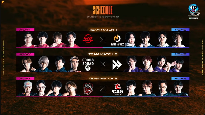 本日のDivision SのマッチングはMATCH1がSaishunkan SOL 熊本 vs 名古屋NTPOJA、MATCH2がGood 8 Squad vs Victrix FAV gaming、MATCH3がCrazy Raccoon vs CAG OSAKAの3試合