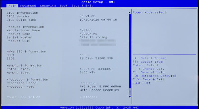 BIOS / Main。起動時[DEL]キーで表示