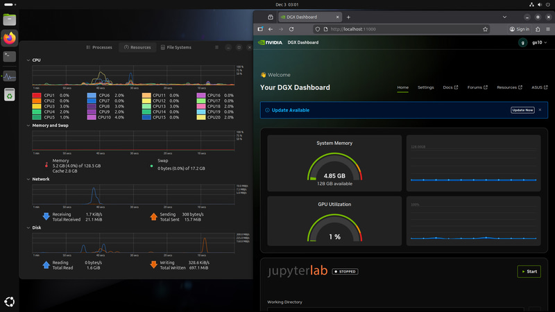 System MonitorとDGX Dashboard(http://localhost:11000/)