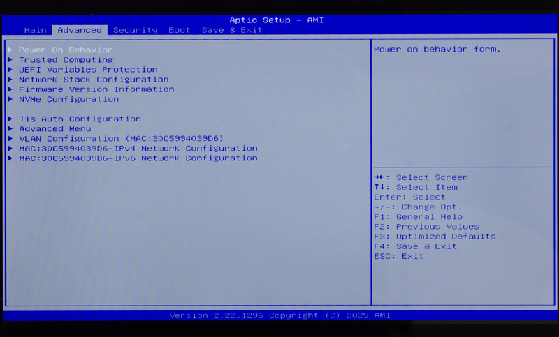 BIOS / Advanced。いろいろ見たが、特に興味深い項目はなかった