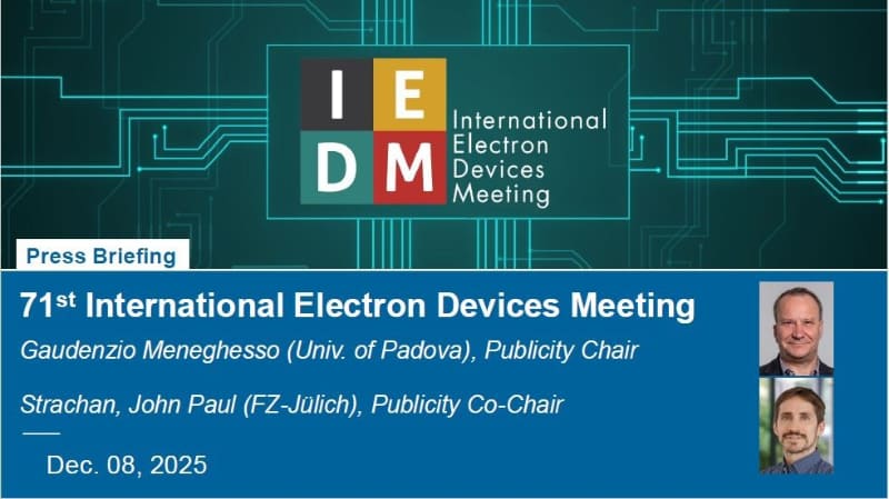 IEDM 2025の記者会見で初めに示されたスライド(タイトル)。2025年12月8日(現地時間)に開催