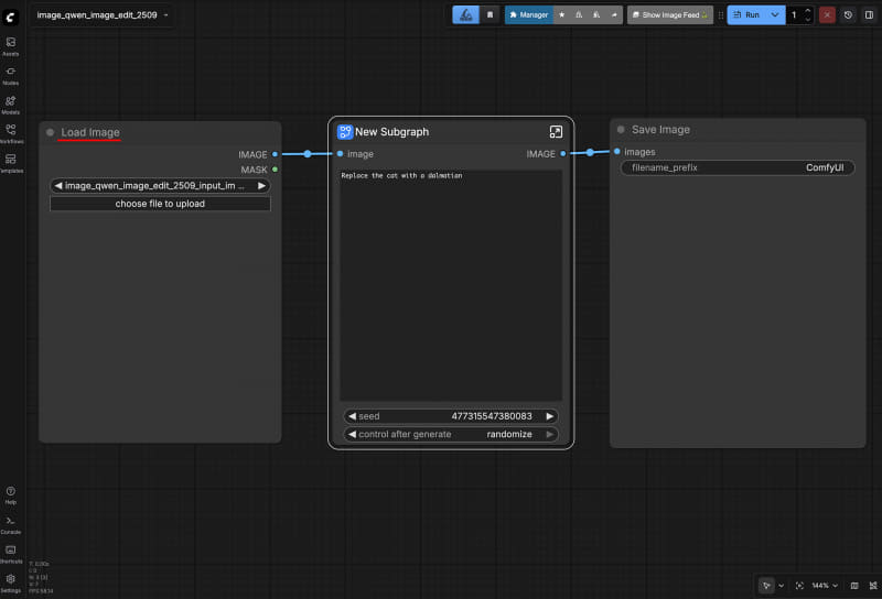 表側の表示、入力にLoad Image nodeを接続する