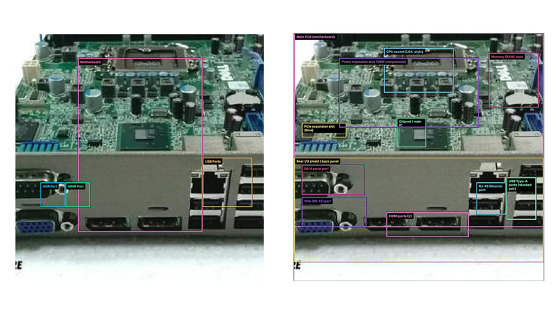 マザーボードの部品を特定させた例。左がGPT-5.1、右がGPT-5.2