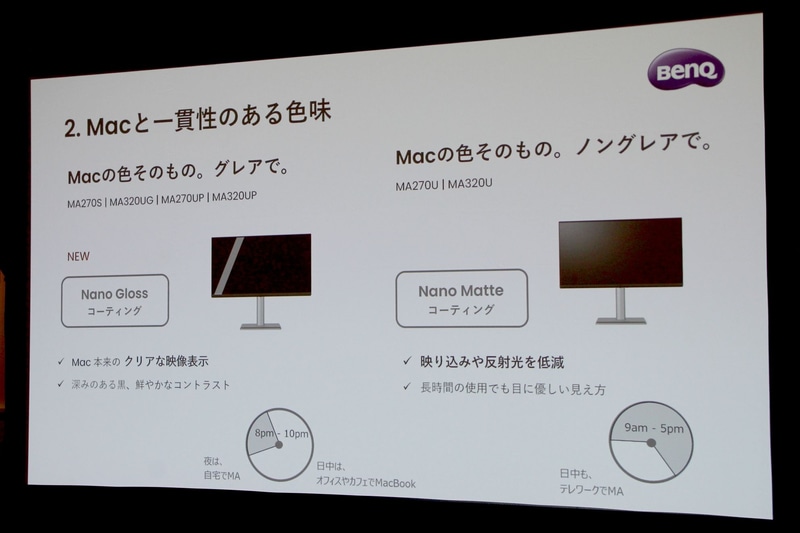 手前: 非光沢モデルのMA270U、奥: 光沢モデルのMA270UP