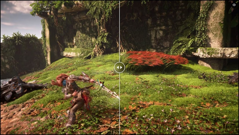 右半分がFSR Upscaling適用後。以下同様