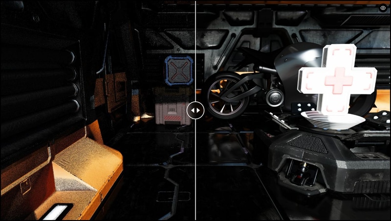 右半分がFSR Ray Regeneration適用後