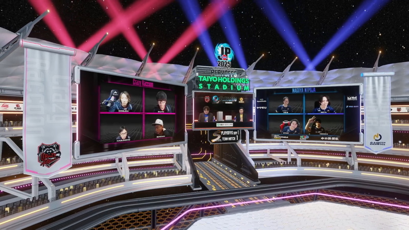 SFL 2025配信映像より。これまではオフラインで集まって対戦していたが、今年のプレイオフはすべてオンラインで行なわれた。本稿の画像はすべて配信映像のスクリーンショットを使用している