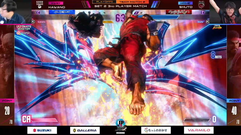 2巡目大将戦、カワノの豪鬼とShutoのリュウの1戦は3-1でShutoの勝利！