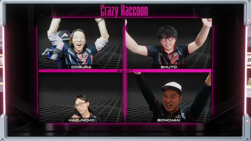 見事にSFL史上初の下剋上を果たして、グランドファイナル進出を決めたCrazy Raccoonのメンバーたち。Shutoの目標はグランドファイナルで優勝し、かずのこを泣かせることだと語るも、かずのこは意地でも泣かないとしてトークを盛り上げた