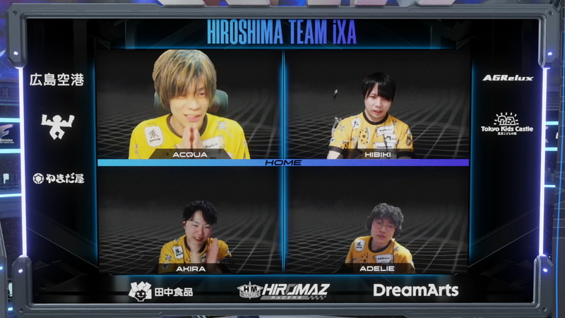 勝利した広島 TEAM iXAのメンバーたち。インタビューでは接戦を制してMATCH2に進出できた喜びをアピールした