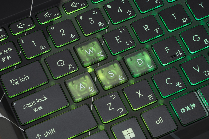 ゲームでよく使われるWASDキーはスケルトン仕様