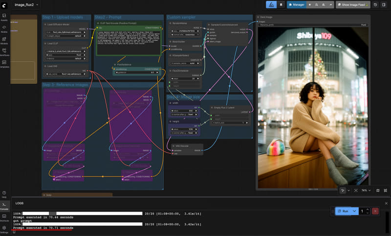 FLUX.2 [dev]。20 steps。20 steps、70.71秒