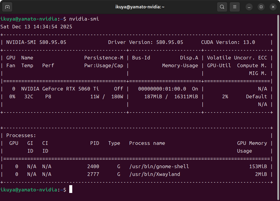 nvidia-smiコマンドの実行例
