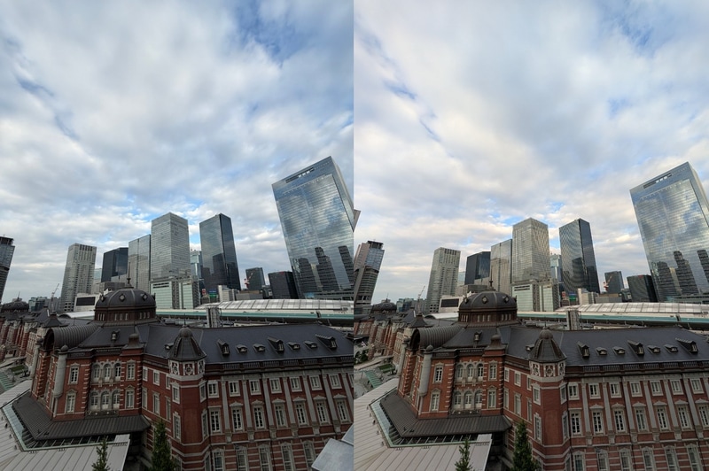 0.5倍で撮影。画角はほぼそっくり。この写真では明るさに若干の相違があるが、実際にはそこまでの開きはない