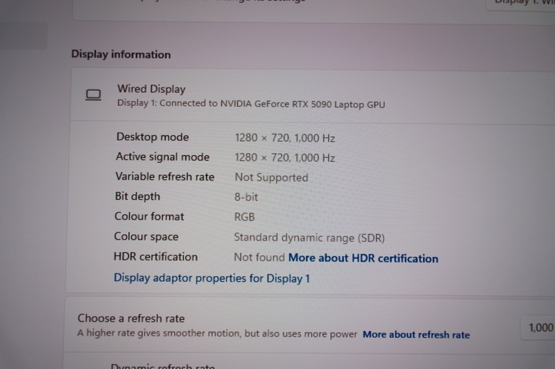 1,280×720ドット/1,000Hz時