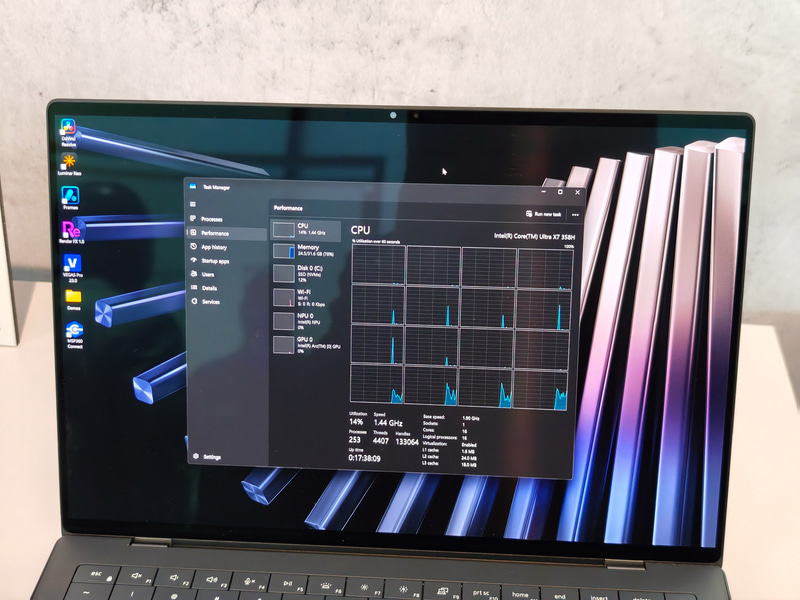 SoCはCore Ultraシリーズ3、展示機ではCore Ultra X7 358H(16コア)が搭載されていた