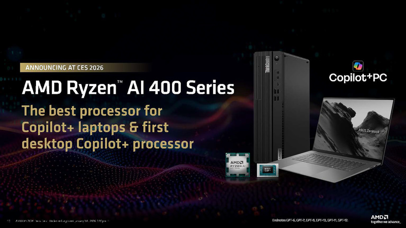 AMDが発表したRyzen AI 400シリーズ(出典: LEADING THE AI PC AND GAMING、AMD)