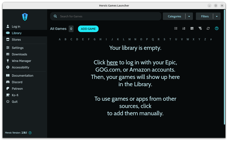 起動したHeroic Games Launcherの画面