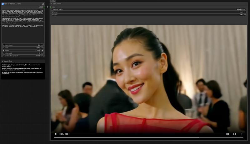 LTX-2 t2v。Promptで“おどりませんか？”と指示