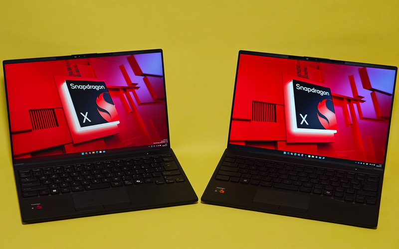 左からFMV Note UのUQ-L1(876g)とWU6-L1(634g)、いずれもSnapdragon X(X1-26-100)を搭載している