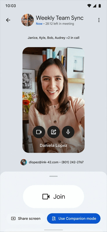 入室を検知し、「コンパニオンモードを使用」ボタンが強調表示された状態