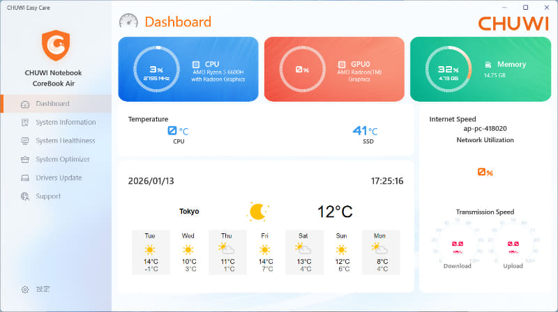 CHUWI Easy Care > Dashboard (1/6)