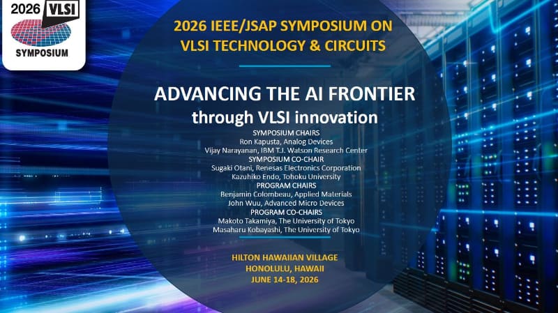 2026年6月に開催予定のVLSIシンポジウムを説明するスライドの表紙。現地時間2025年12月8日の夕方に説明会が開催された