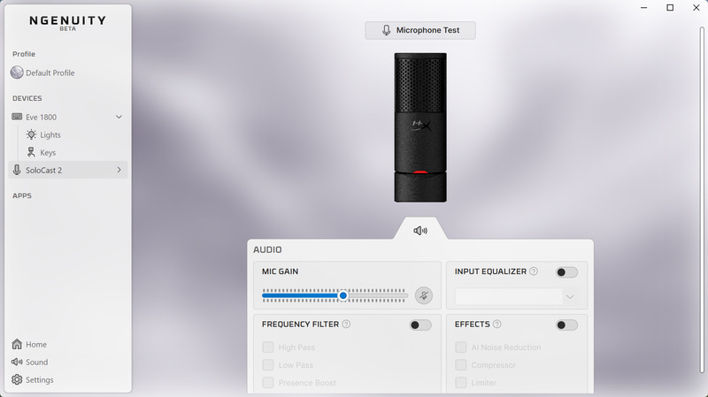 キーボードやマイクは「NGENUITY」アプリで設定が可能だ