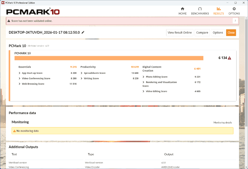 PCMark 10の結果は6,134と、Alder Lake-N/Twin Lake系の約2倍。しっかりエントリーモデルと差別化できている