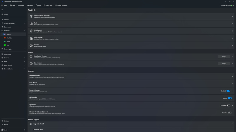 PlatformでTwitchを選んだところ