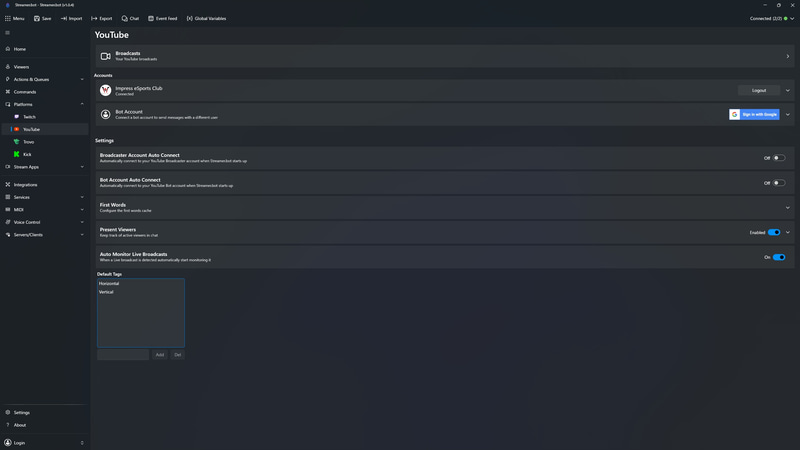 YouTubeアカウントが登録された