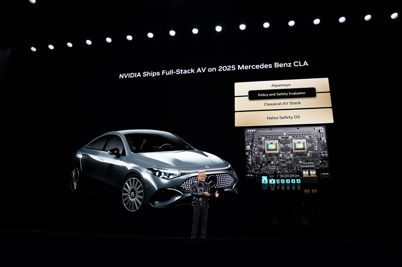 自動運転自動車(AV: Autonomous Vehicle) もフィジカルAIの1つだ。NVIDIAはCESにおいて、メルセデスベンツがNVIDIAのソフトウェアと半導体を組み合わせたレベル2の自動運転機能を実装したCLAを今年中に米国で発売すると発表