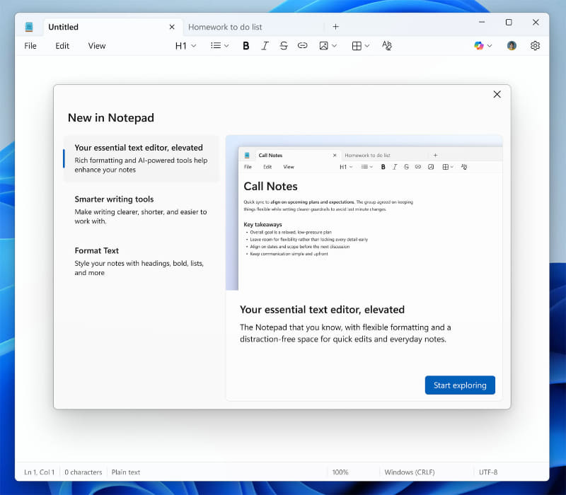 起動時に新機能などを案内するウェルカムエクスペリエンス