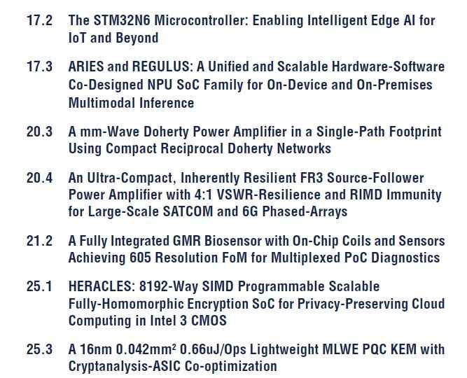 2月17日夕方のデモセッションに出展を予定している講演の番号とタイトル(その2)(7件)。ISSCC 2026のプログラムから抜粋したもの