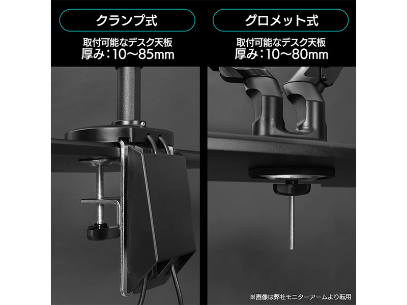 固定方式はクランプ式/グロメット式を選択可能