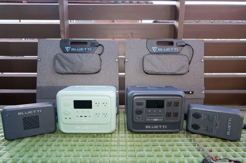 今回使用したBLUETTIのポータブル電源やソーラーパネルなど一式